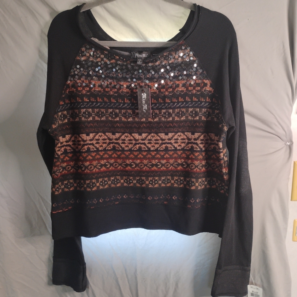 Miss Me Black and Brown Patterned Sweatshirt